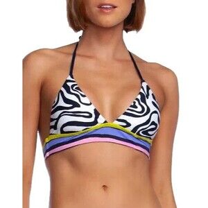 Women Trina Turk Triangle Black Zebra Reversible Halter‎ Top Bralette